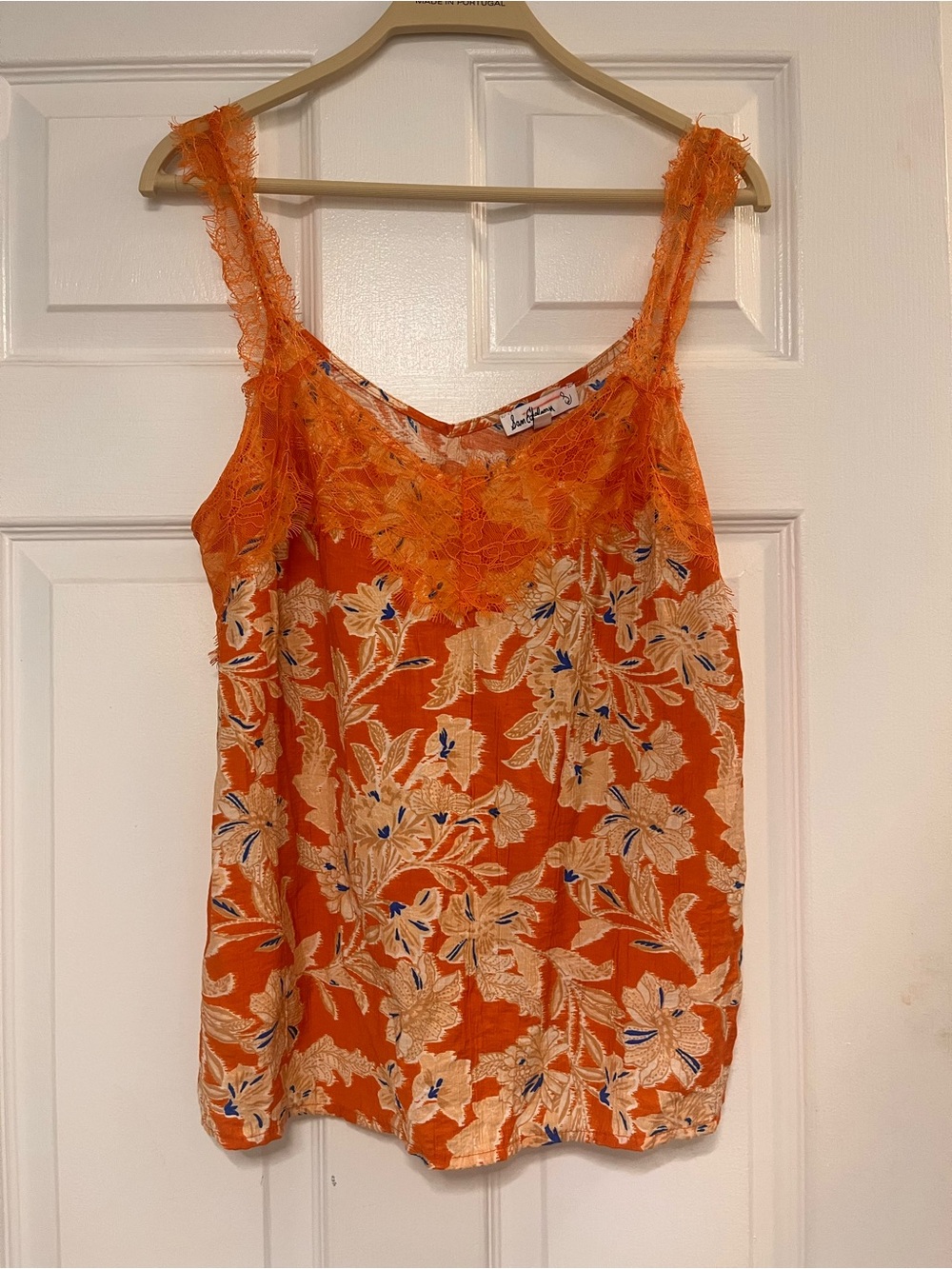 Sam Edelman Orange Floral Lace-Trim Camisole M